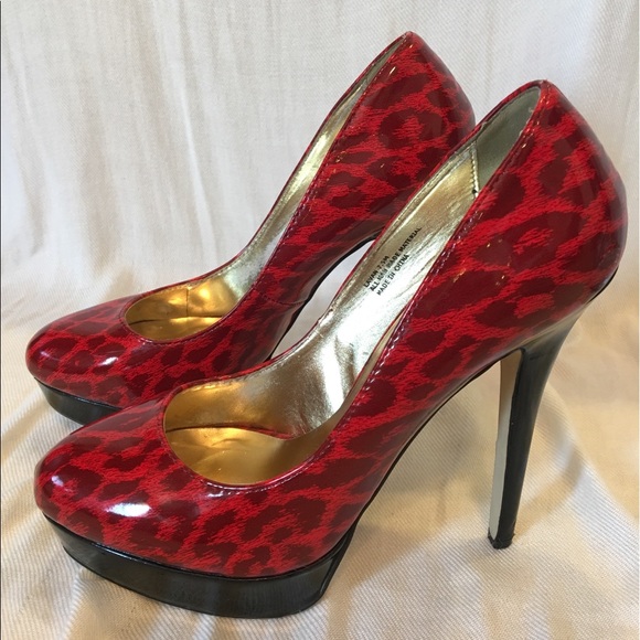Red leopard platform heels - Picture 4 of 7